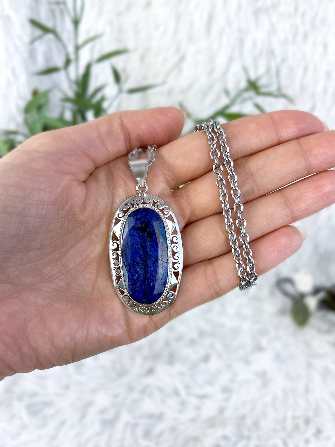 Quarz Unikat Kette mit 925er Silber - SoulGlow - 925er Silber, blau, not - on - sale