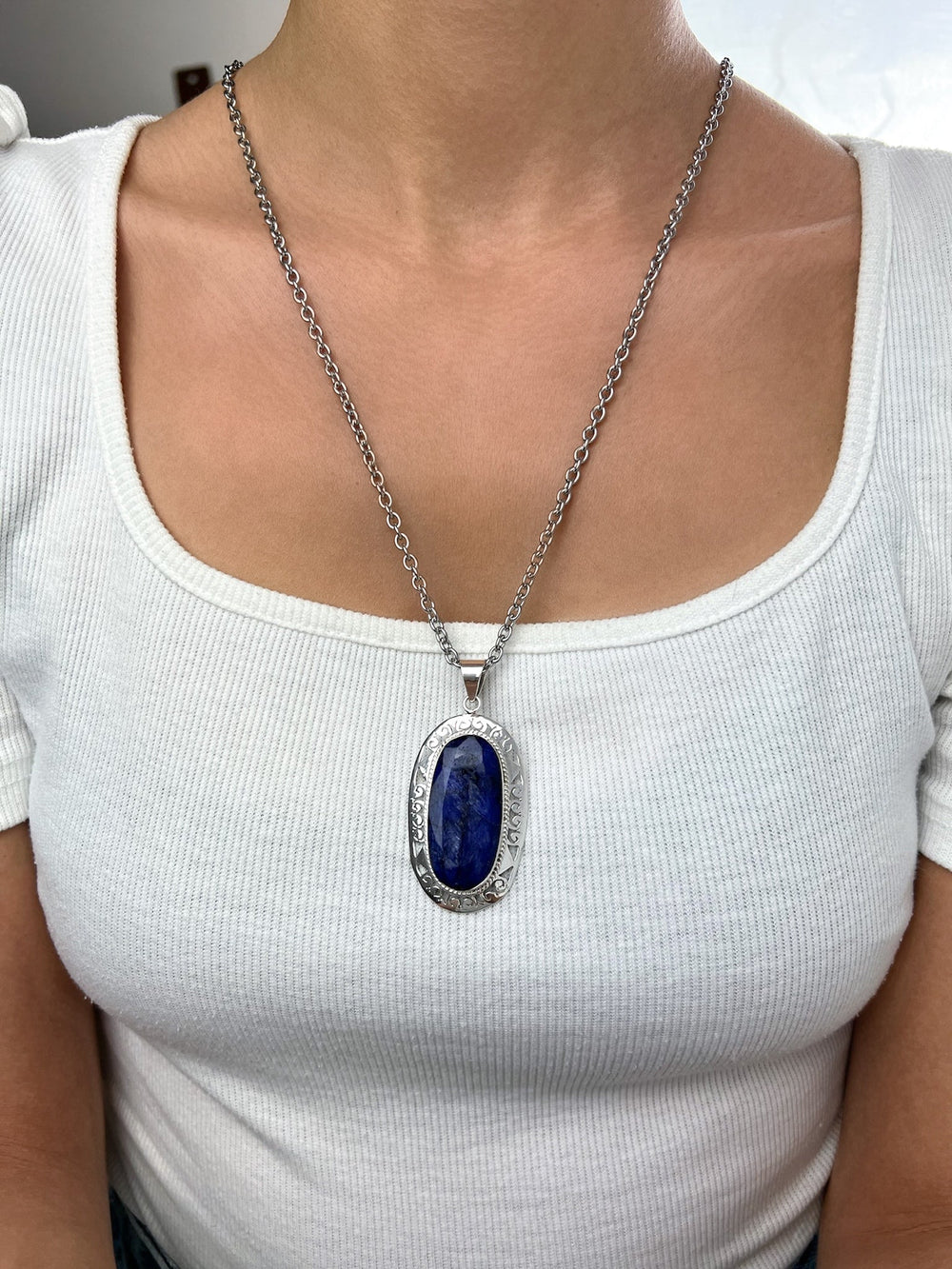 Quarz Unikat Kette mit 925er Silber - SoulGlow - 925er Silber, blau, not - on - sale