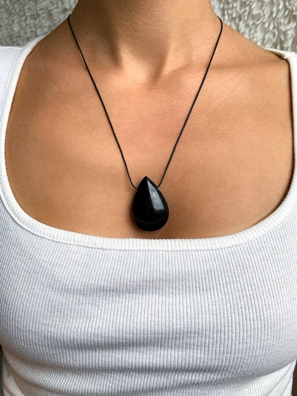Regenbogen Obsidian Tropfen Anhänger - SoulGlow - Anhänger, balance, Baumwollband