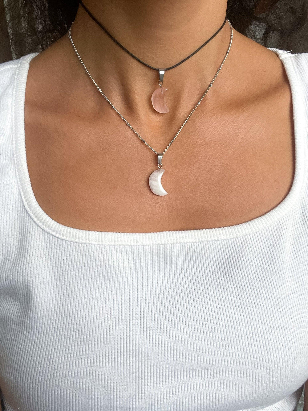 Rosenquarz Mond Anhänger - SoulGlow - Anhänger mit Öse, balance, Liebe