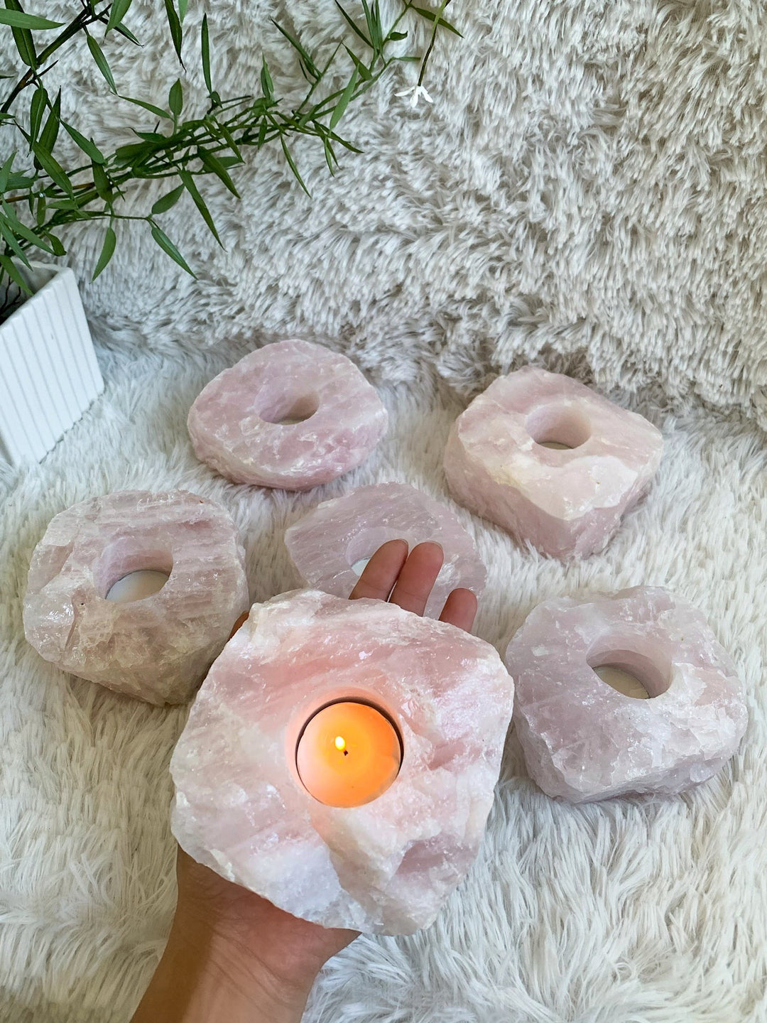 Rosenquarz Teelichthalter - SoulGlow - Aura, balance, Liebe