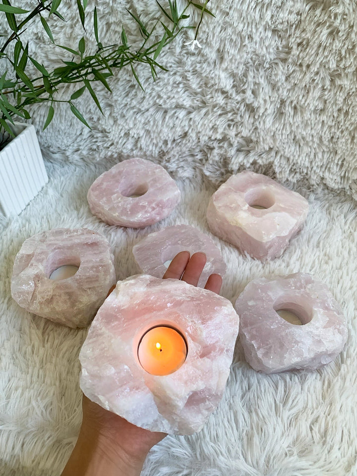 Rosenquarz Teelichthalter - SoulGlow - Aura, balance, Liebe