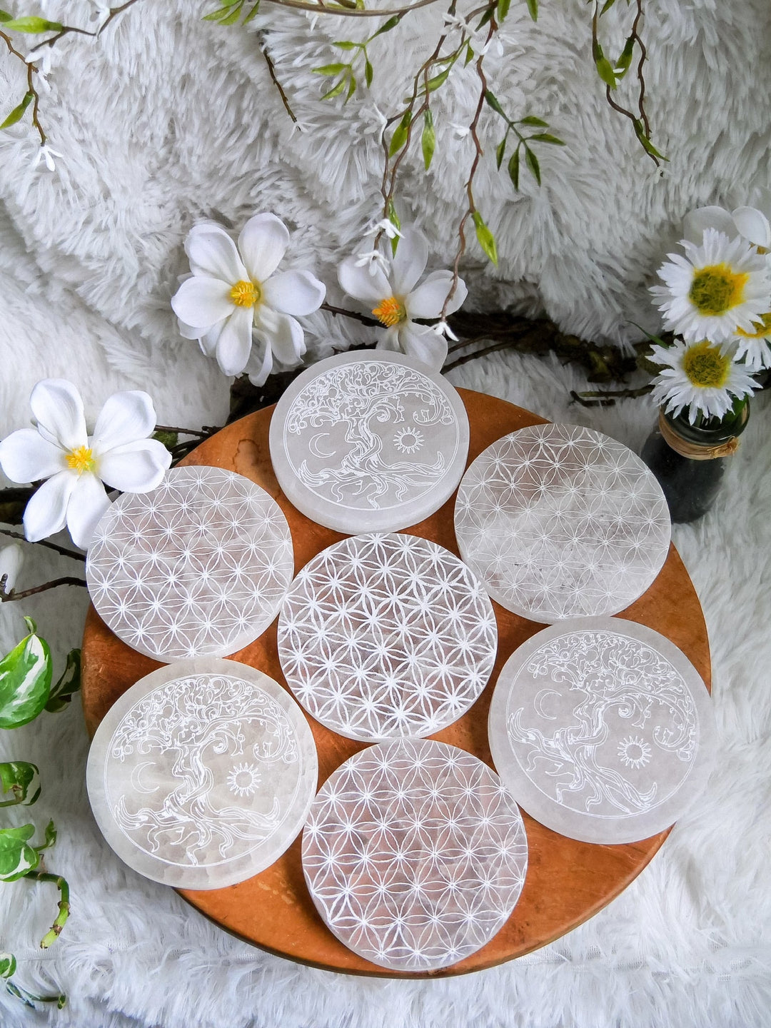 Selenit Lade Platte - SoulGlow - Aura, balance, Blume des Lebens