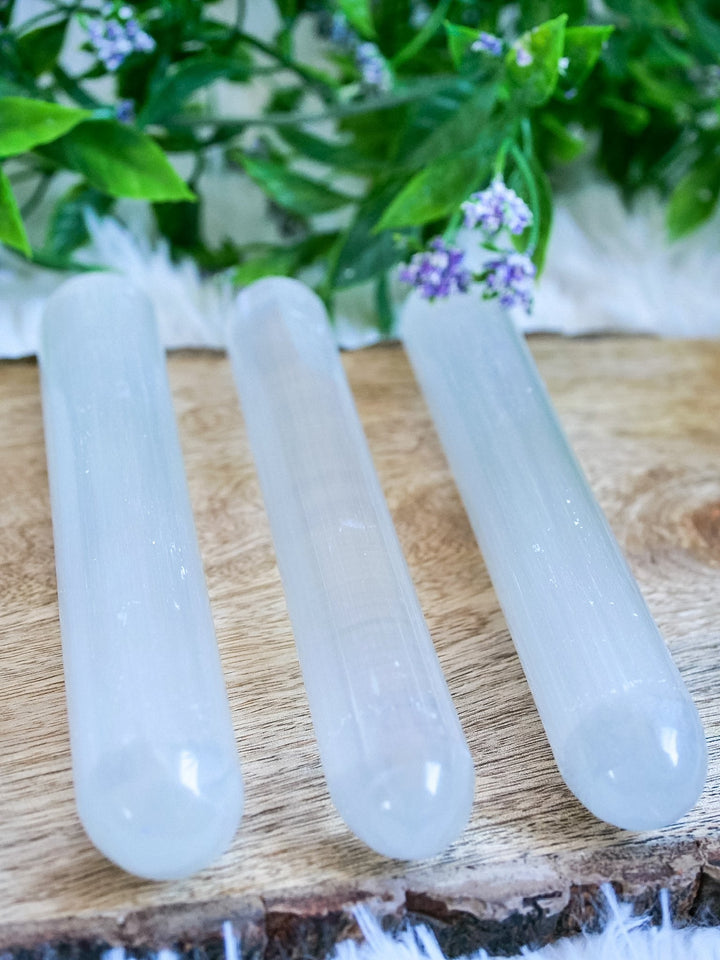 Selenit Massagestab, Griffel - SoulGlow - Aura, balance, geschliffene Form