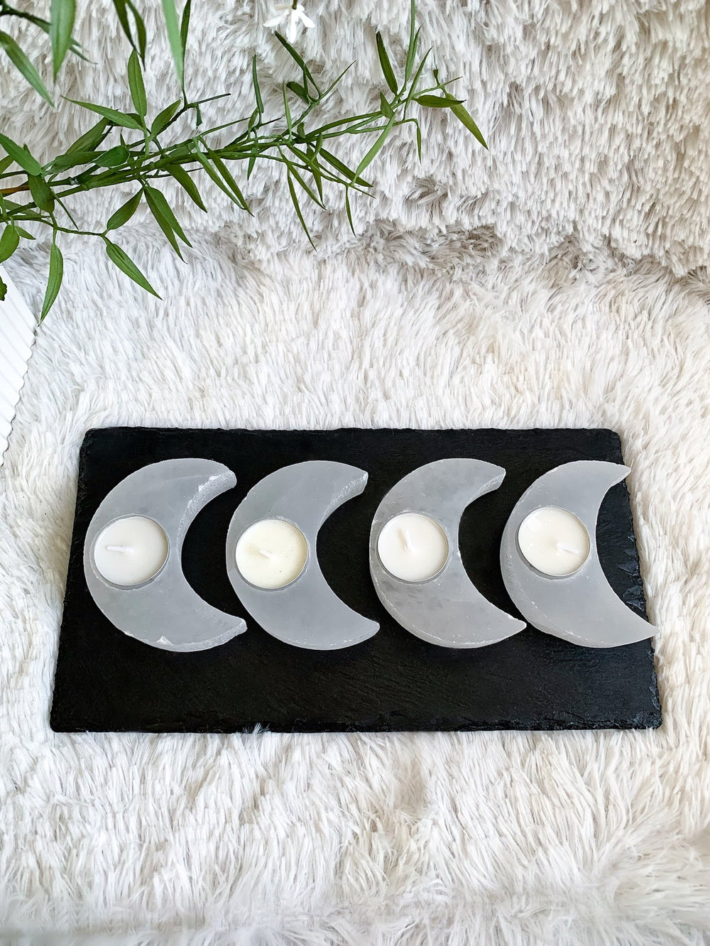 Selenit Mond Teelichthalter - SoulGlow - Aura, balance, Deko