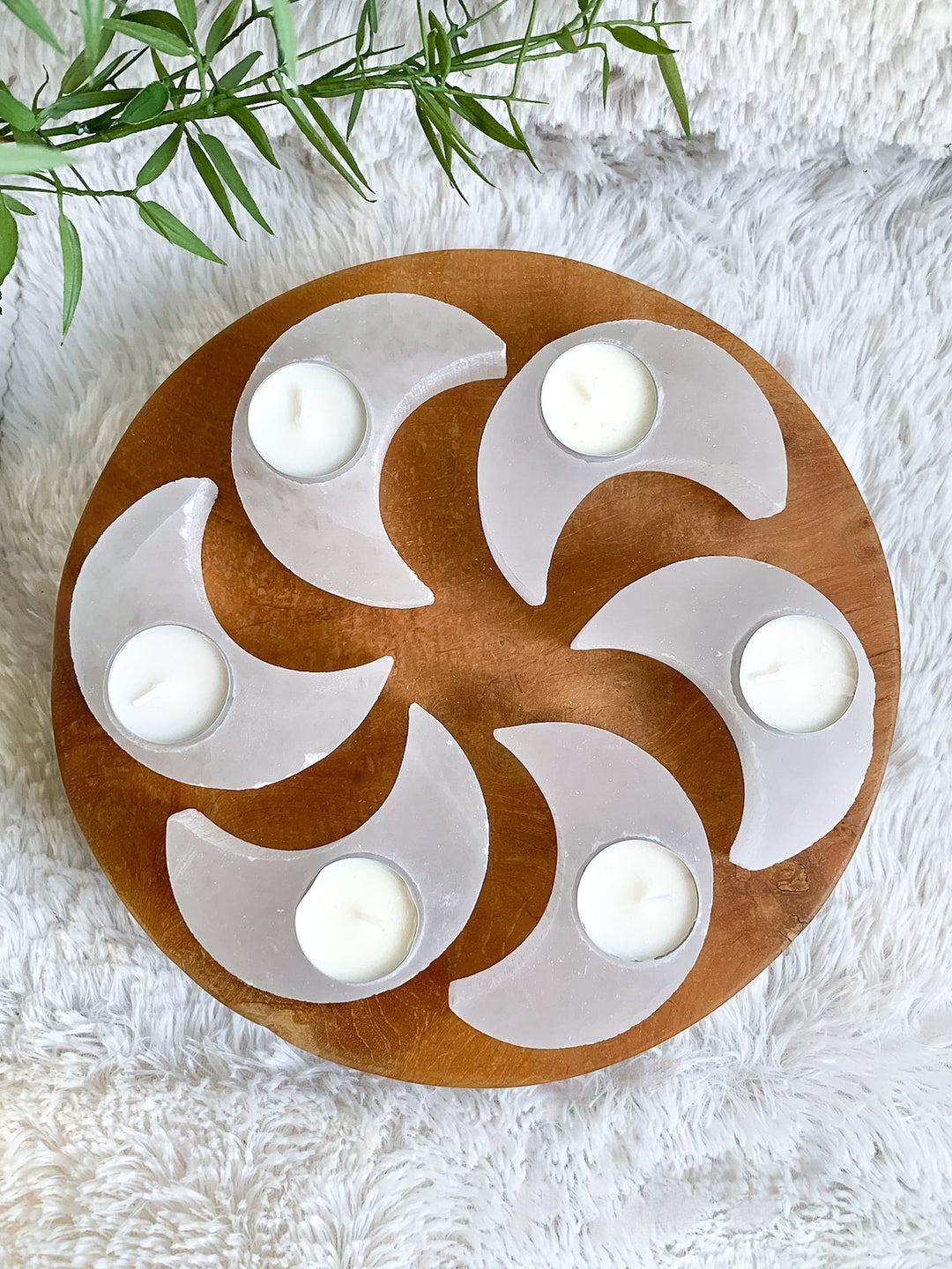Selenit Mond Teelichthalter - SoulGlow - Aura, balance, Deko