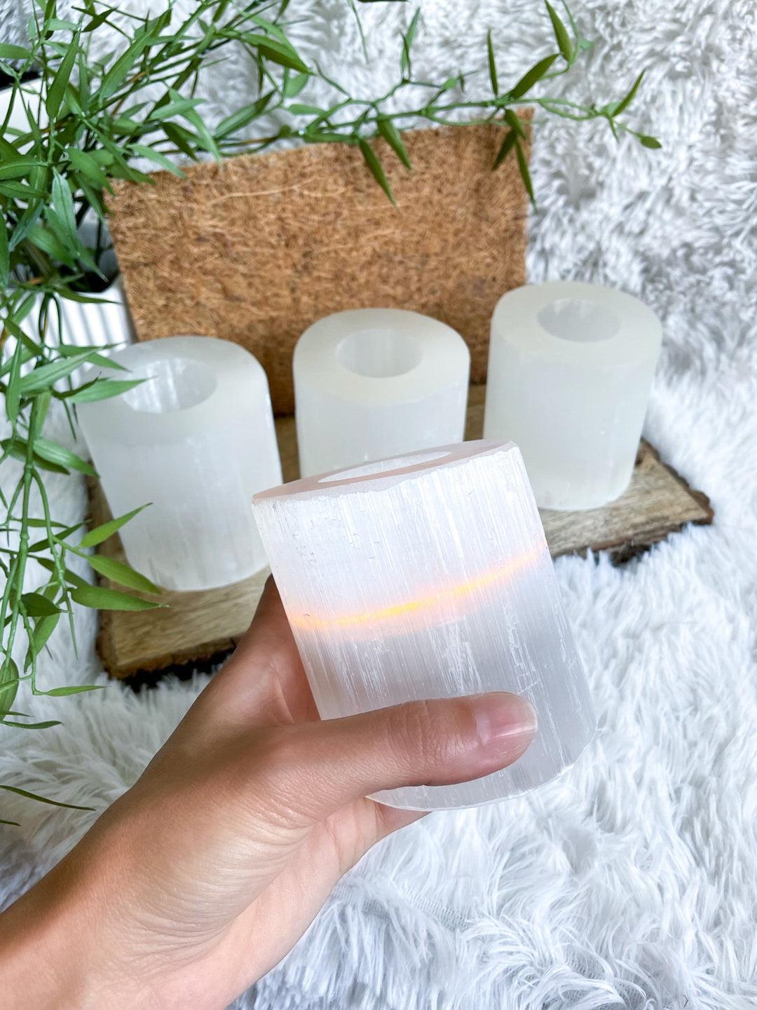 Selenit Teelichthalter - SoulGlow - Aura, balance, Geschenk
