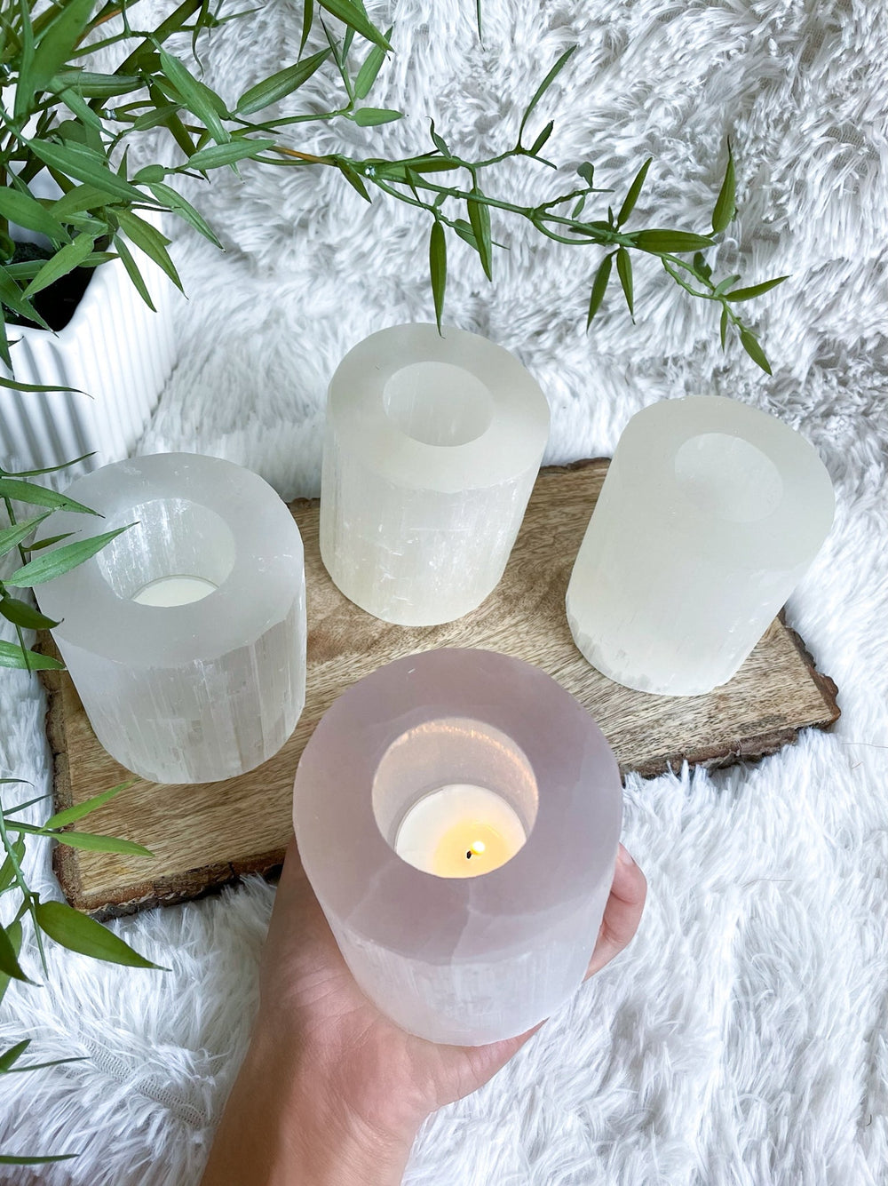 Selenit Teelichthalter - SoulGlow - Aura, balance, Geschenk