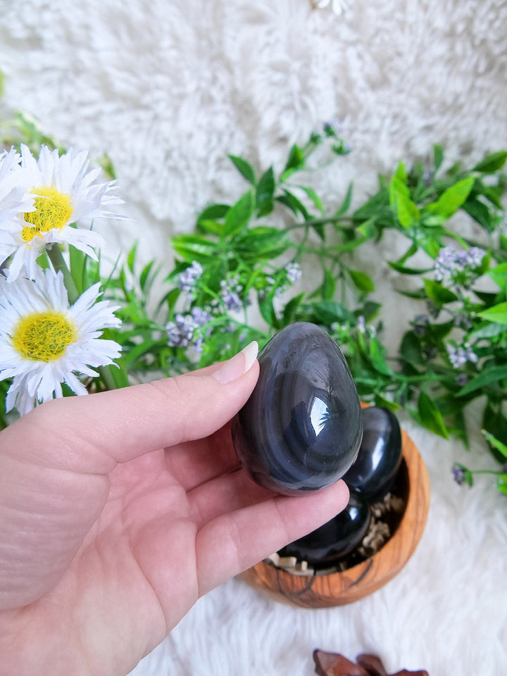 Silberglanz Obsidian Ei - SoulGlow - balance, Ei Form, geschliffene Form