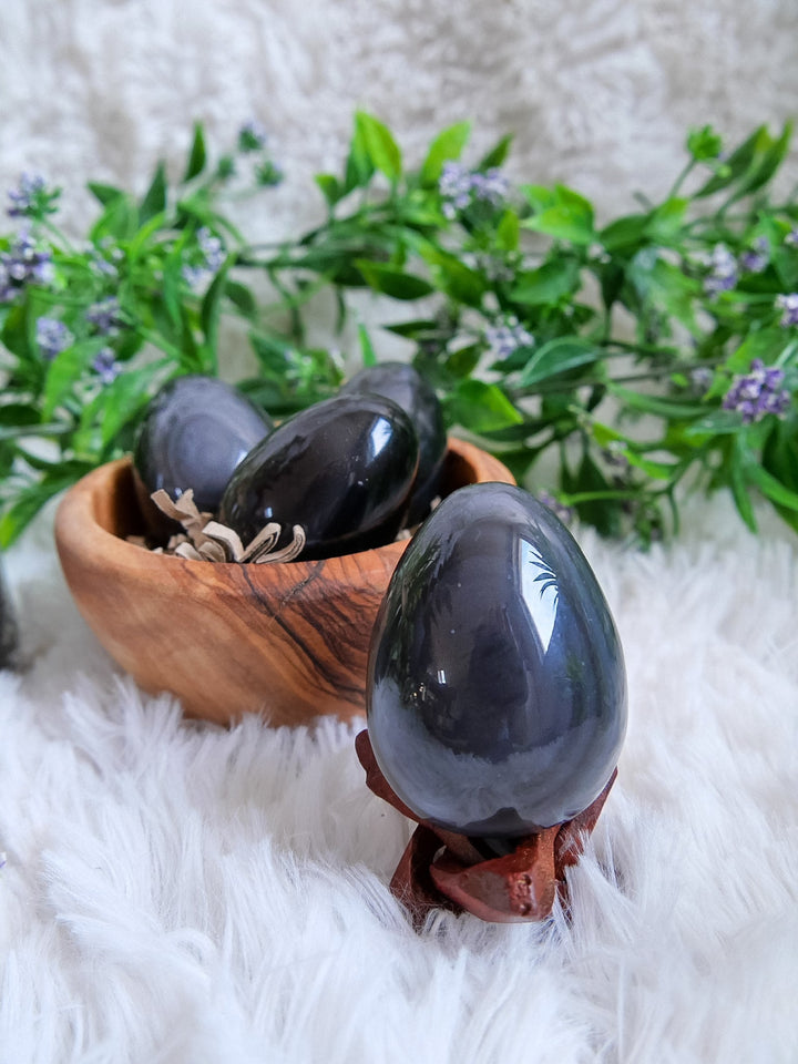 Silberglanz Obsidian Ei - SoulGlow - balance, Ei Form, geschliffene Form