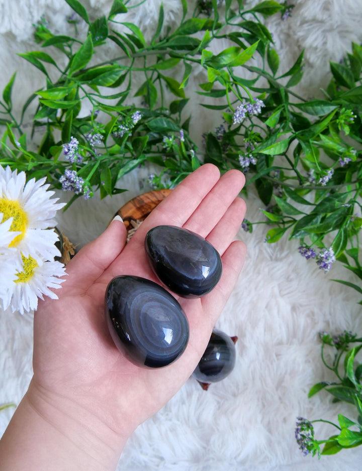 Silberglanz Obsidian Ei - SoulGlow - balance, Ei Form, geschliffene Form