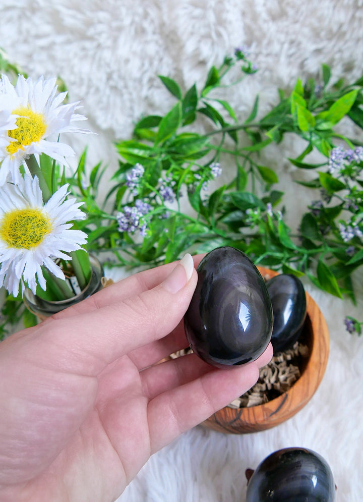 Silberglanz Obsidian Ei - SoulGlow - balance, Ei Form, geschliffene Form