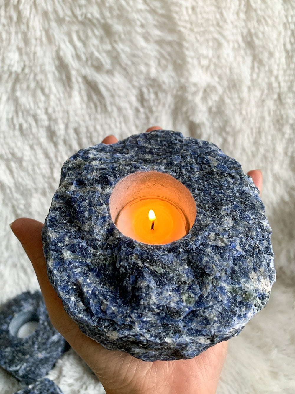 Sodalith Teelichthalter - SoulGlow - Aura, balance, blau