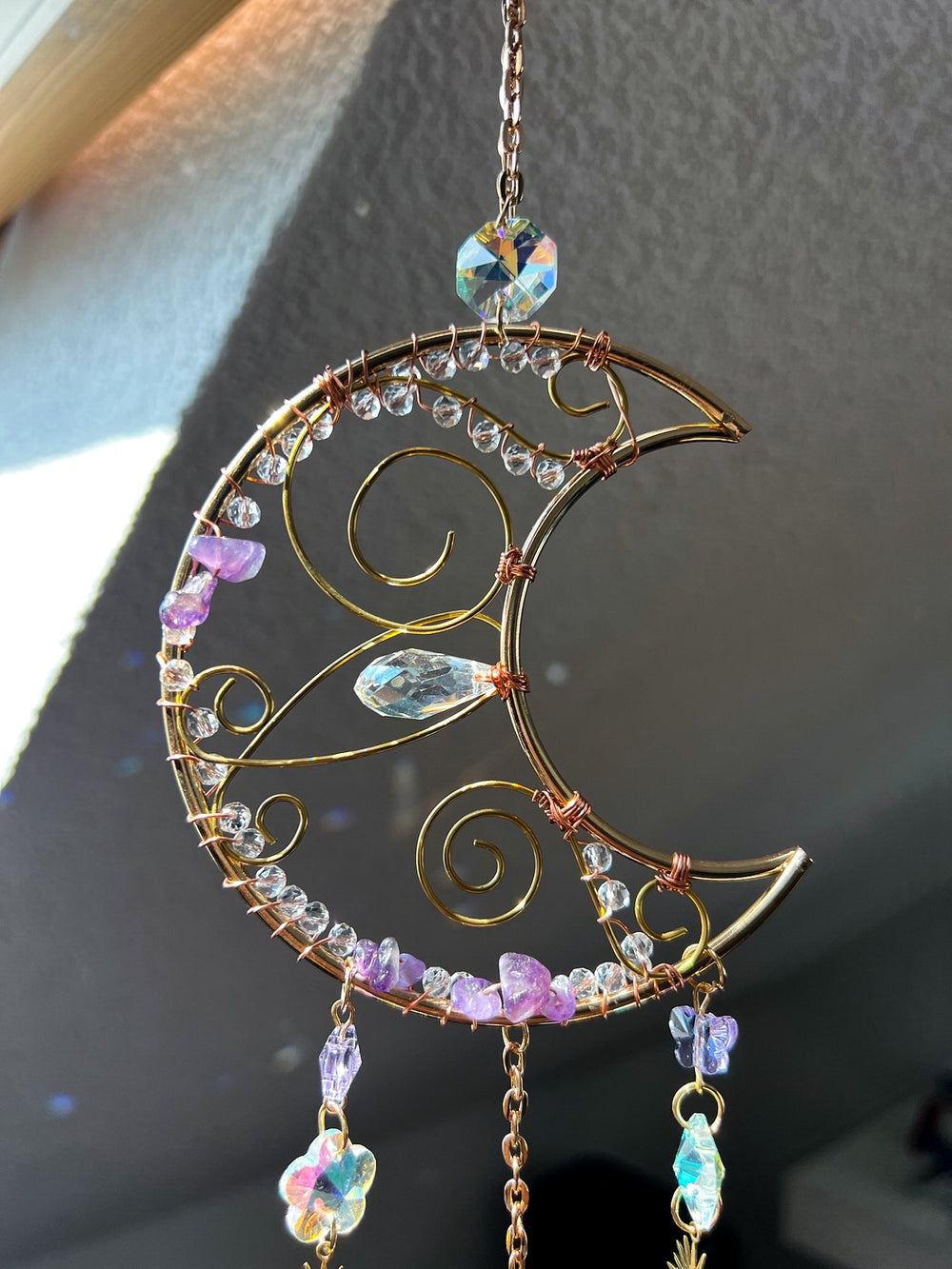 Sonnenfänger Halbmond mit Amethyst - SoulGlow - Amethyst, Anhänger mit Öse, Aura