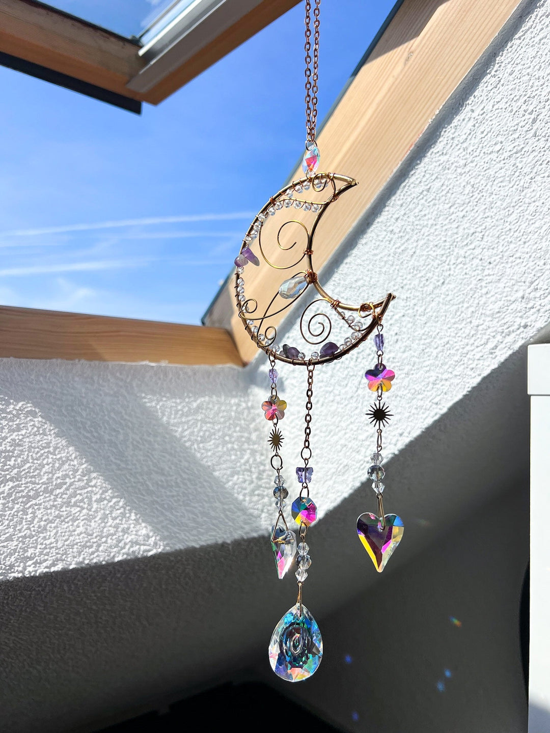 Sonnenfänger Halbmond mit Amethyst - SoulGlow - Amethyst, Anhänger mit Öse, Aura