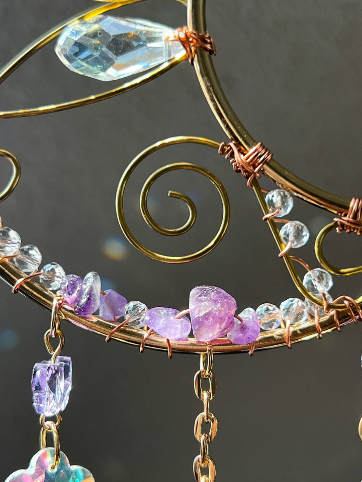 Sonnenfänger Halbmond mit Amethyst - SoulGlow - Amethyst, Anhänger mit Öse, Aura