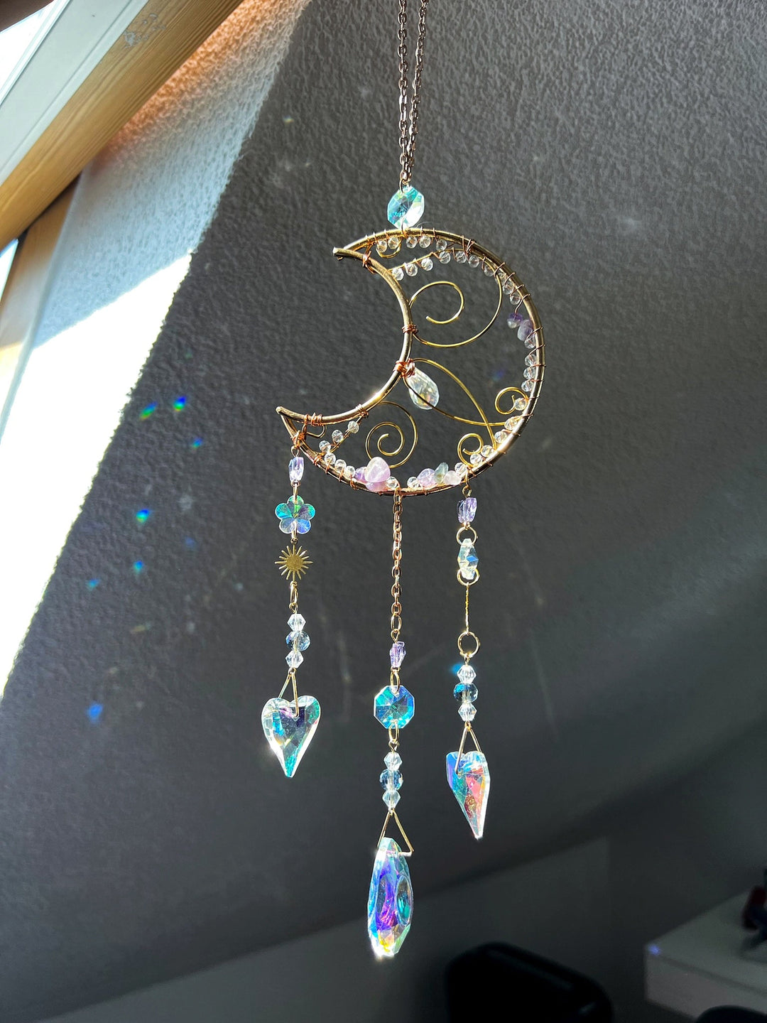 Sonnenfänger Halbmond mit Amethyst - SoulGlow - Amethyst, Anhänger mit Öse, Aura
