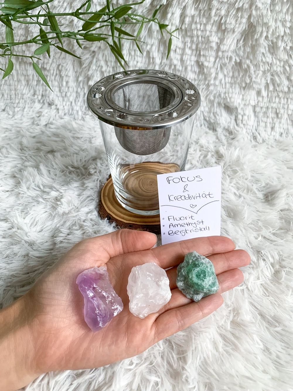 Wassersteine | Fokus & Kreativität | Fluorit, Amethyst, Bergkristall - SoulGlow - Amethyst, Angst, balance