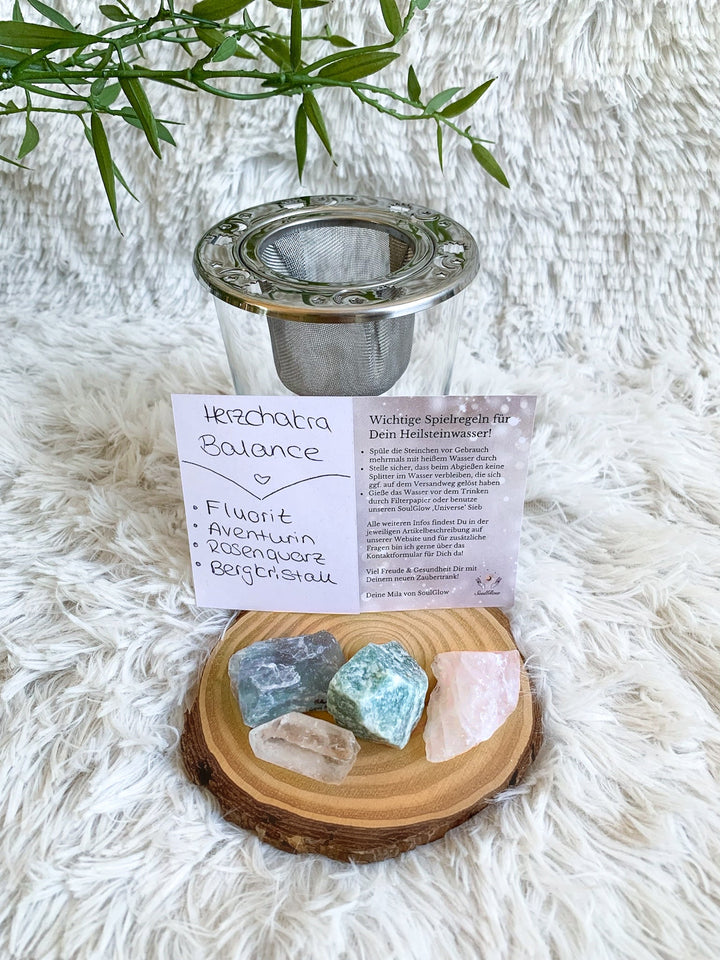 Wassersteine | Herz Chakra Balance | Bergkristall, Rosenquarz, Aventurin, Fluorit - SoulGlow