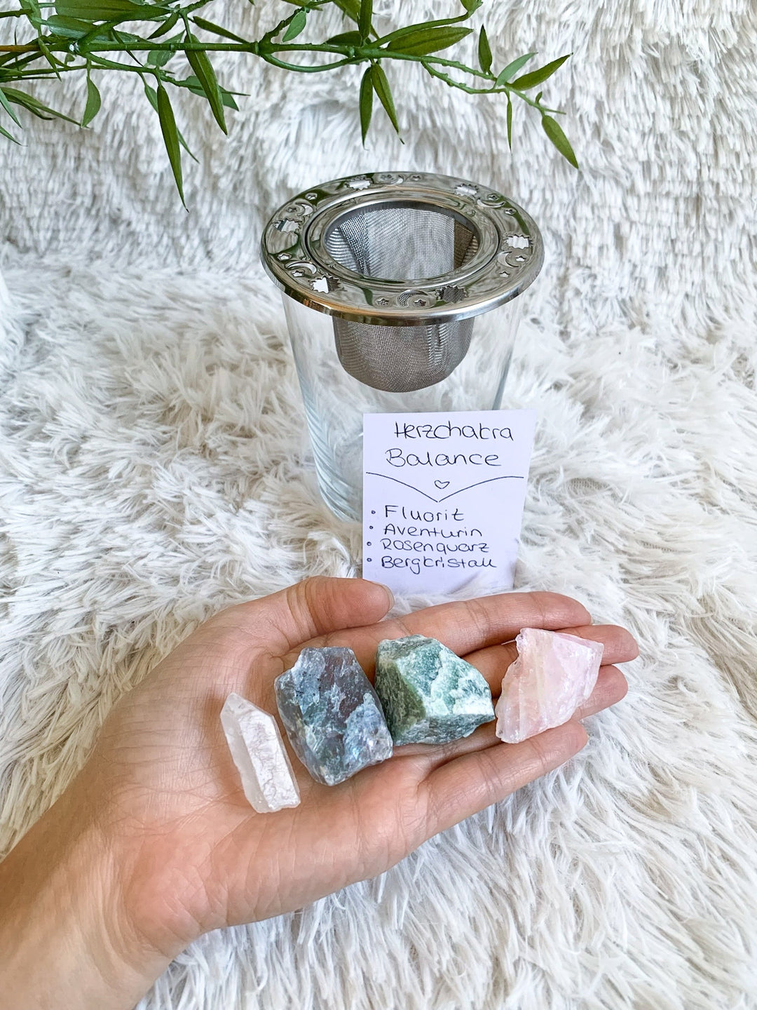 Wassersteine | Herz Chakra Balance | Bergkristall, Rosenquarz, Aventurin, Fluorit - SoulGlow