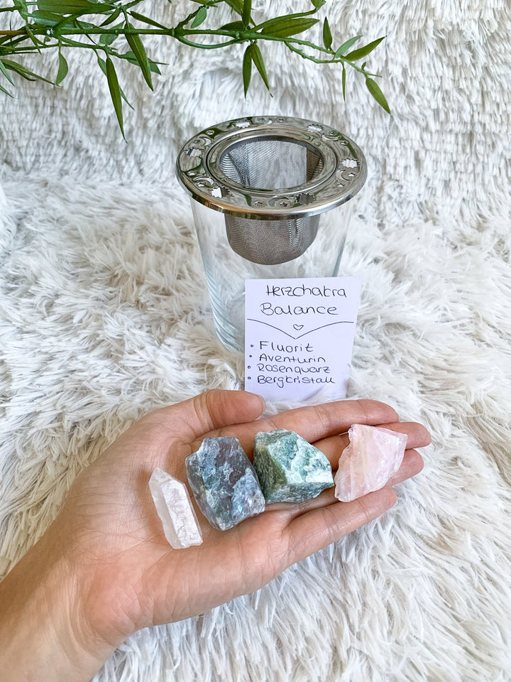 Wassersteine | Herz Chakra Balance | Bergkristall, Rosenquarz, Aventurin, Fluorit - SoulGlow
