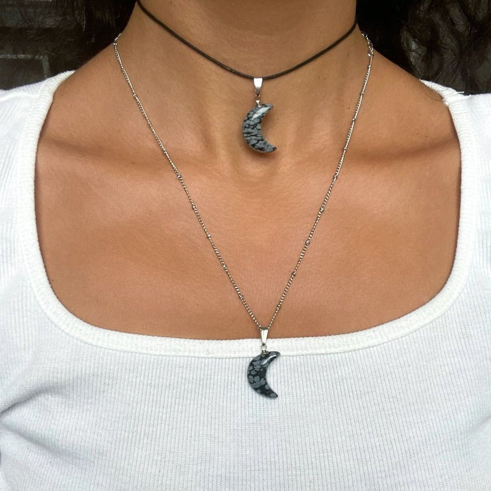 Schneeflocken Obsidian Mond Anhänger - SoulGlow - Anhänger, Anhänger mit Öse, balance